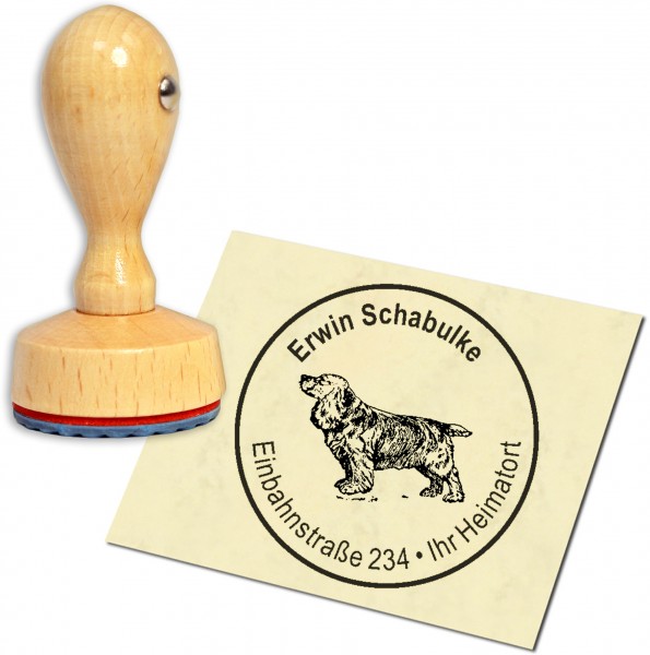 Stempel Adressstempel Holzstempel - English Cocker Spaniel - rund 40mm