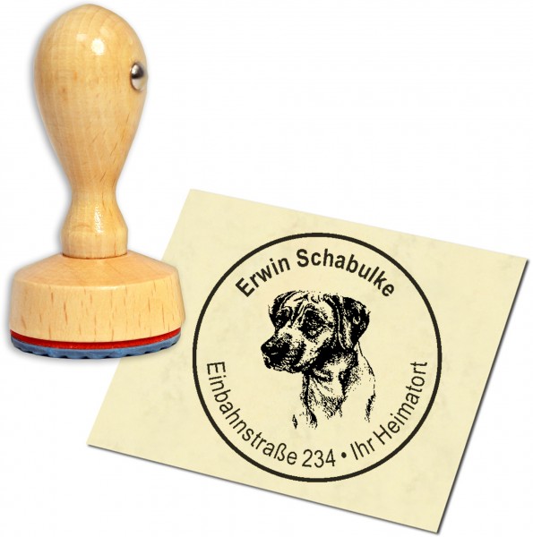 Stempel Adressstempel Holzstempel - Rhodesian Ridgeback Kopf - rund 40mm