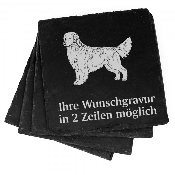 4x Golden Retriever Deko Schiefer Untersetzer Wunschgravur Set - 11 x 11 cm