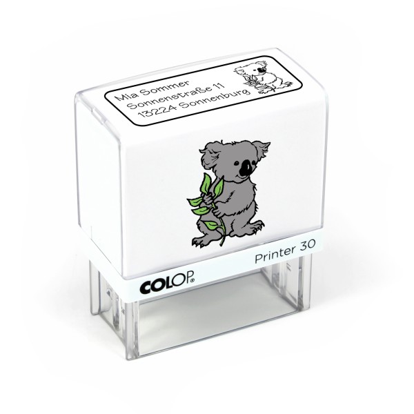 Kinderstempel Koala - Automatikstempel mit Namen, Adresse und Motiv 47 x 18 mm