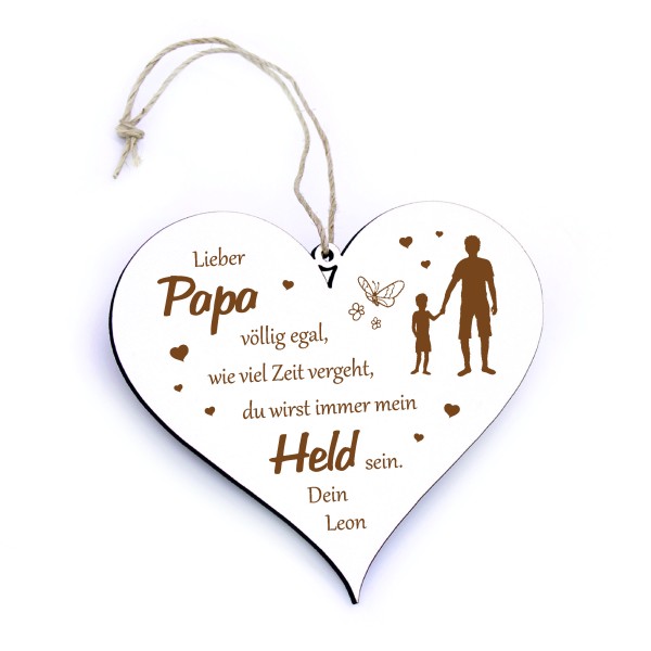 Vatertagsgeschenk für Papa Geschenk vom Sohn personalisiert herzförmiges mein Held Holzschild 13x12