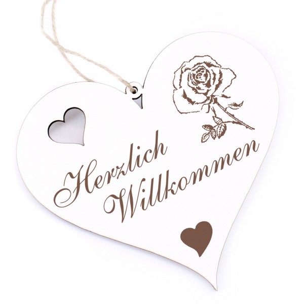 Herzlich Willkommen Schild - Rose - Deko Herz Holz