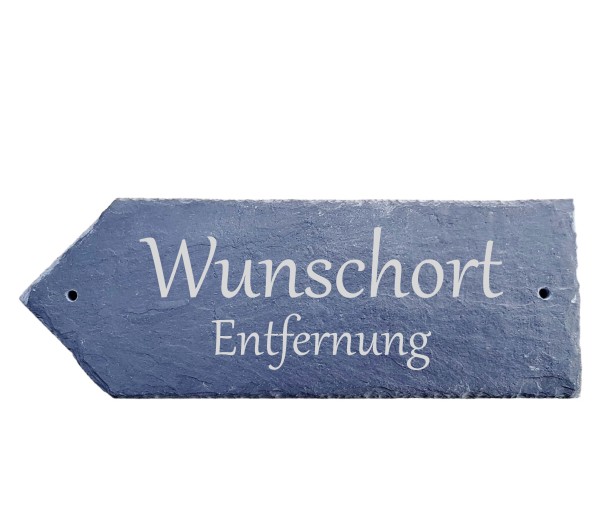 Wegweiser Ort Entfernung Richtung Pfeil links Schild personalisiert Leitsystem Gravur Schiefer 22x8