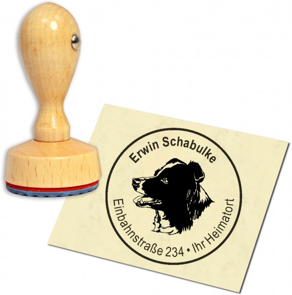 Stempel Adressstempel Holzstempel - Australian Shepherd - rund 40mm