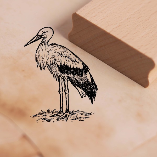 Motivstempel Storch steht - Stempel Holzstempel 37 x 48 mm