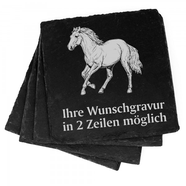 4x Haflinger Pferd Deko Schiefer Untersetzer Wunschgravur Set - 11 x 11 cm