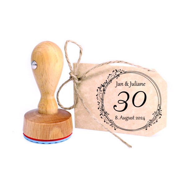 Motivstempel Hochzeitstag Jubiläum 30 Jahre mit Namen + Datum Vintage Kranz Stempel Ø 40 mm