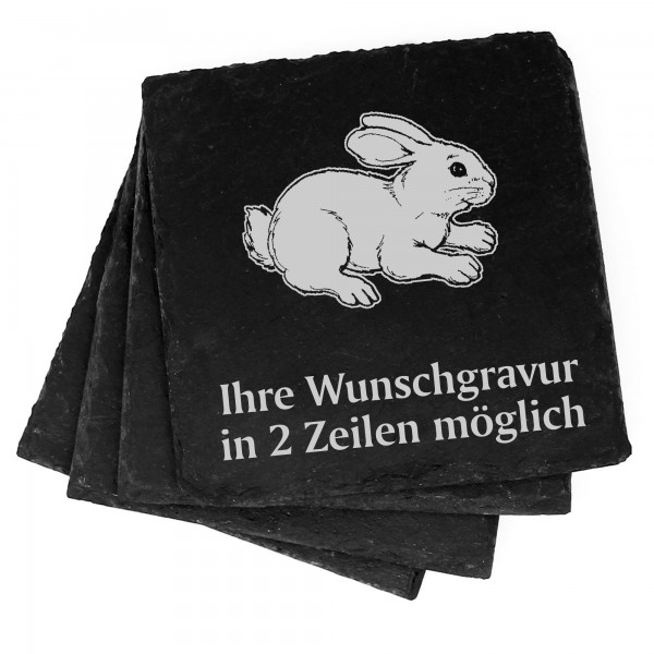 4x sitzender Hase Deko Schiefer Untersetzer Wunschgravur Set - 11 x 11 cm