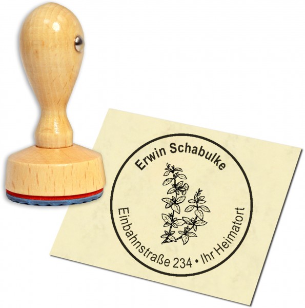 Stempel Adressstempel Holzstempel - Basilikum - rund 40mm