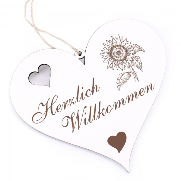 Herzlich Willkommen Schild - Sonnenblume - Deko Herz Holz