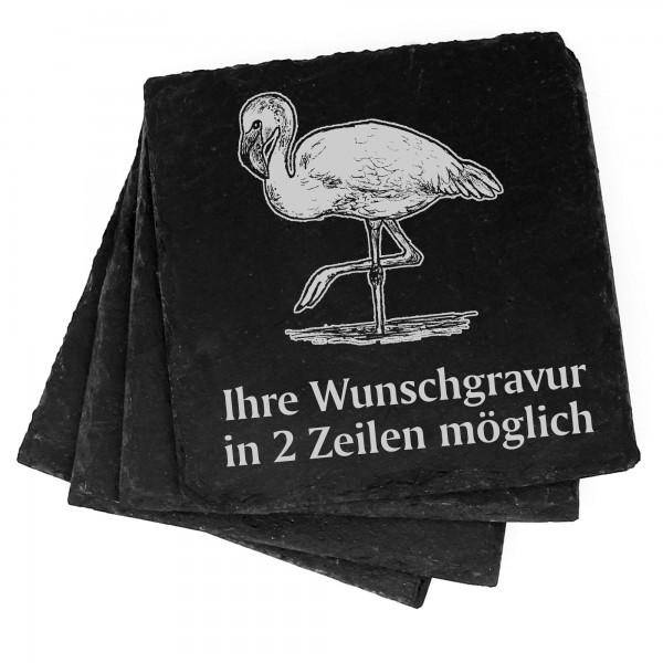 4x Flamingo Deko Schiefer Untersetzer Wunschgravur Set - 11 x 11 cm