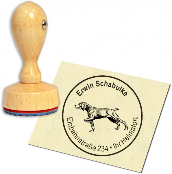 Stempel Adressstempel Holzstempel - Weimaraner - rund 40mm