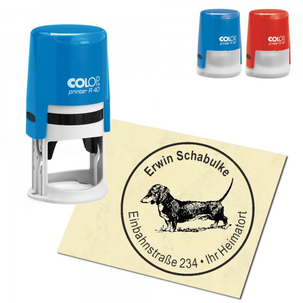 Stempel Adressstempel personalisiert - Dachshund - rund ∅ 40mm