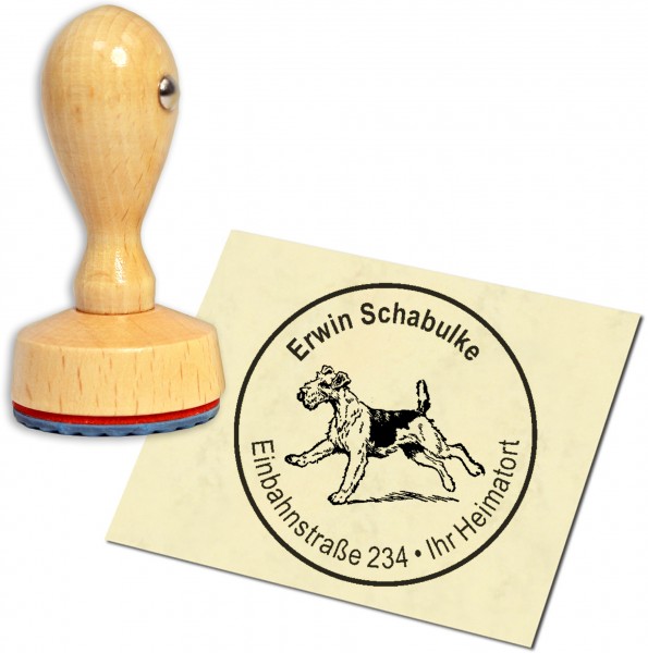 Stempel Adressstempel Holzstempel - Airedale Terrier - rund 40mm