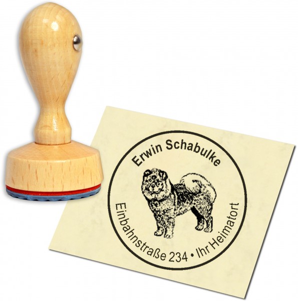 Stempel Adressstempel Holzstempel - Chow Chow - rund 40mm