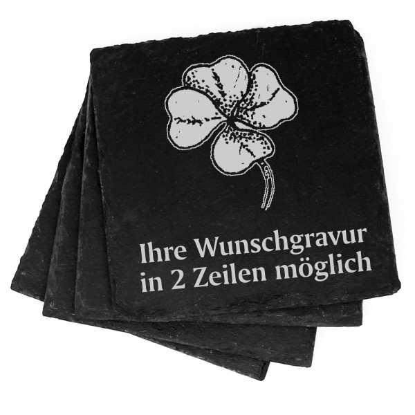 4x Vierblättriges Kleeblatt Deko Schiefer Untersetzer Wunschgravur Set - 11 x 11 cm