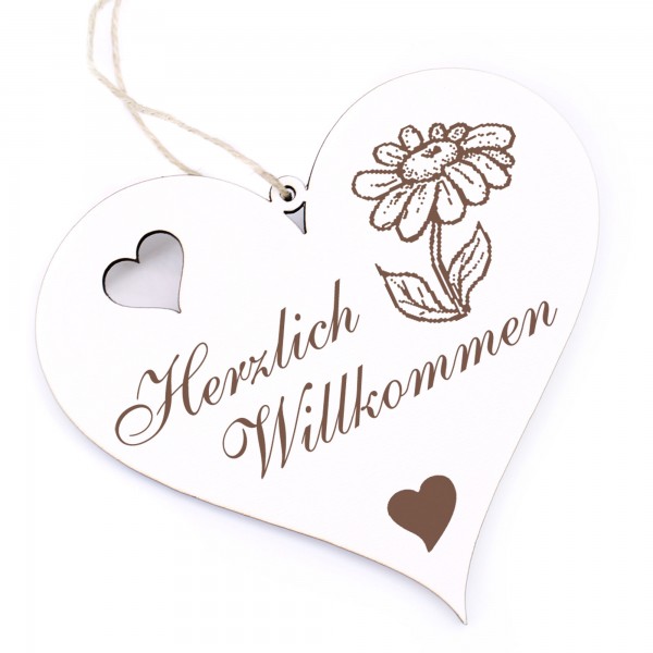 Herzlich Willkommen Schild - Gänseblümchen - Deko Herz Holz