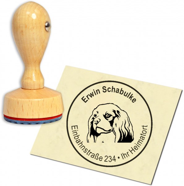 Stempel Adressstempel Holzstempel - Cavalier King Charles Spaniel - rund 40mm