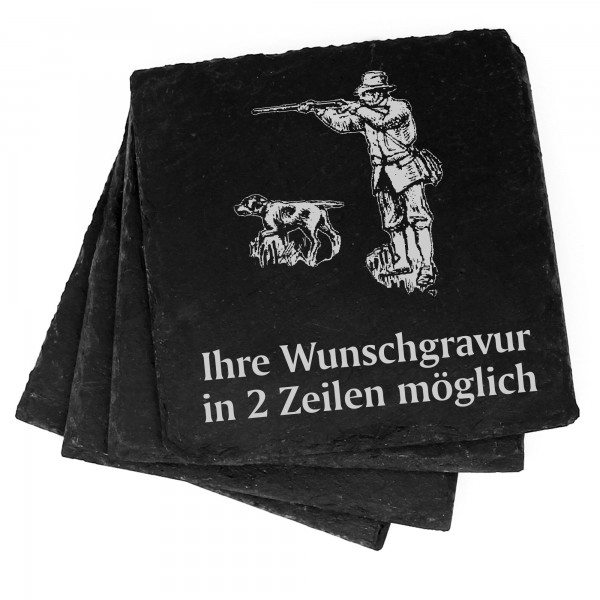 4x Jäger Deko Schiefer Untersetzer Wunschgravur Set - 11 x 11 cm