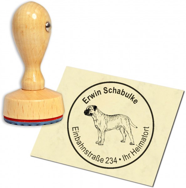 Stempel Adressstempel Holzstempel - Old English Mastiff - rund 40mm