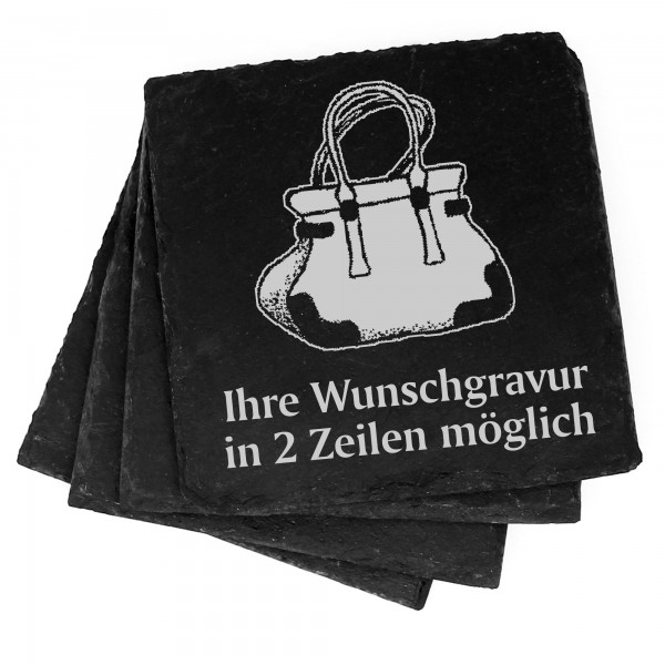 4x Handtasche Deko Schiefer Untersetzer Wunschgravur Set - 11 x 11 cm