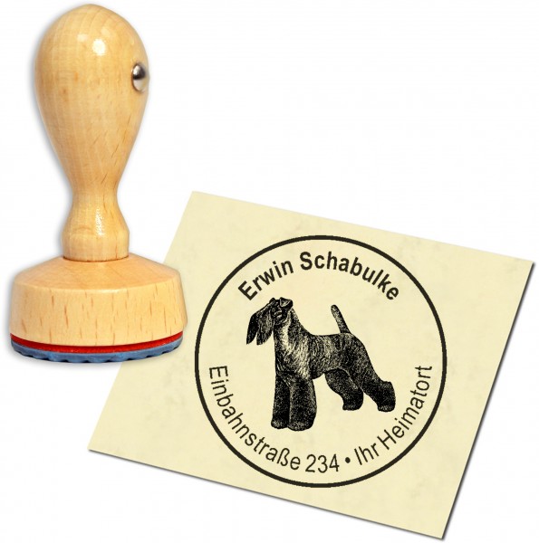 Stempel Adressstempel Holzstempel - Kerry Blue Terrier - rund 40mm