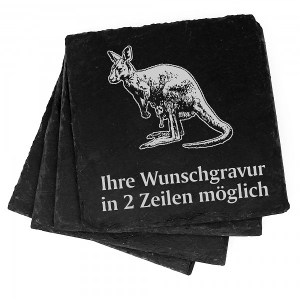 4x Känguru Deko Schiefer Untersetzer Wunschgravur Set - 11 x 11 cm