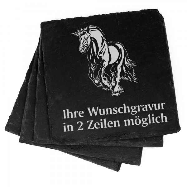 4x Friese Pferd Deko Schiefer Untersetzer Wunschgravur Set - 11 x 11 cm