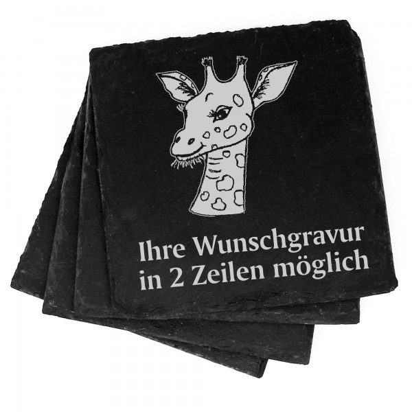 4x niedliche Giraffe Deko Schiefer Untersetzer Wunschgravur Set - 11 x 11 cm