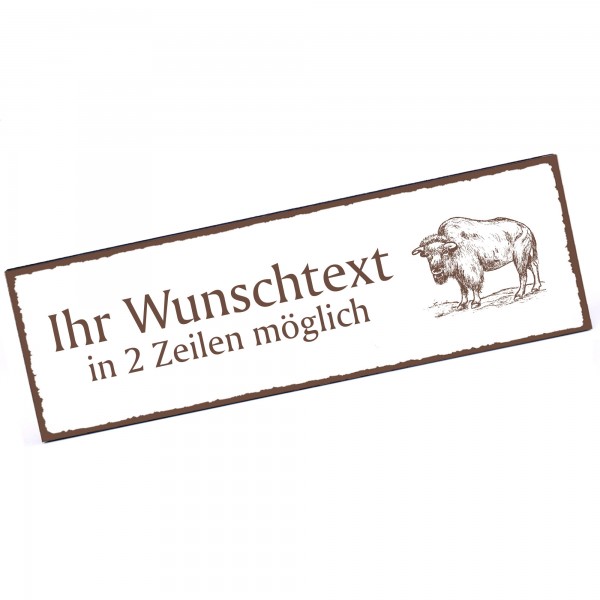 Türschild Wisent Namensschild personalisiert mit Gravur - 150mm x 50mm - selbstklebend