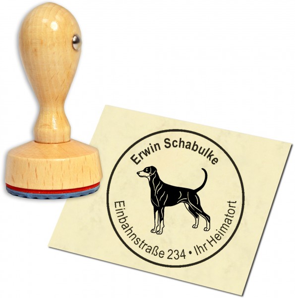 Stempel Adressstempel Holzstempel - Dobermann - rund 40mm