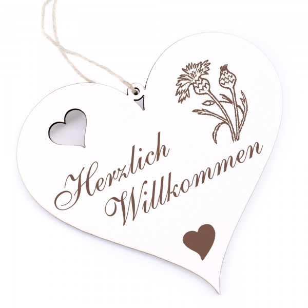 Herzlich Willkommen Schild - Kornblume - Deko Herz Holz