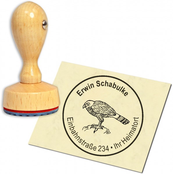 Stempel Adressstempel Holzstempel - Waldfalke - rund 40mm