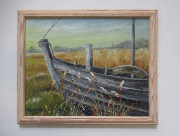 Ölgemälde Kahn im Schilf Peenemünde 30 x 24 cm - Maritim Insel Usedom Malerei Unikat - 79.17