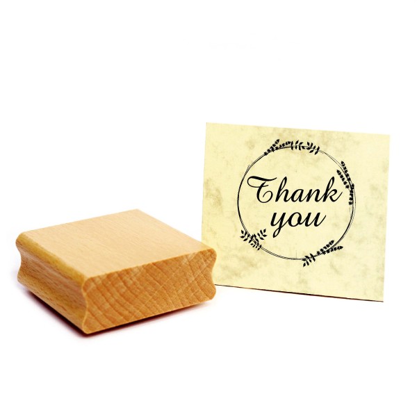 Motivstempel THANK YOU Danke Vintage Stempel Blumenkranz Danksagung Holzstempel englisch 48 x 48 mm