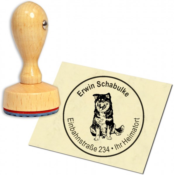 Stempel Adressstempel Holzstempel - Finnischer Lapphund - rund 40mm