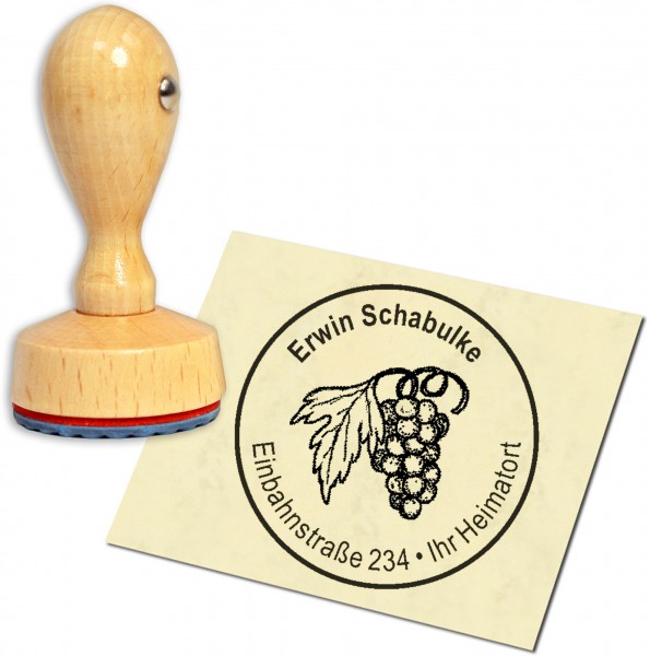 Stempel Adressstempel Holzstempel - Weintraube - rund 40mm