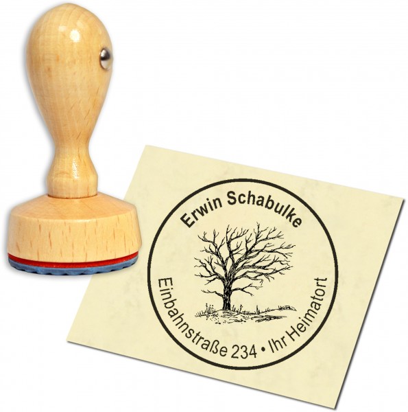 Stempel Adressstempel Holzstempel - Baum ohne Blätter - rund 40mm