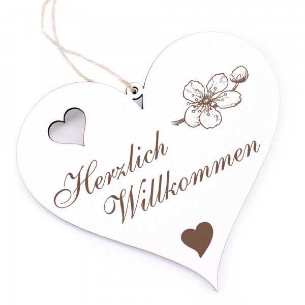 Herzlich Willkommen Schild - Kirschblüte - Deko Herz Holz