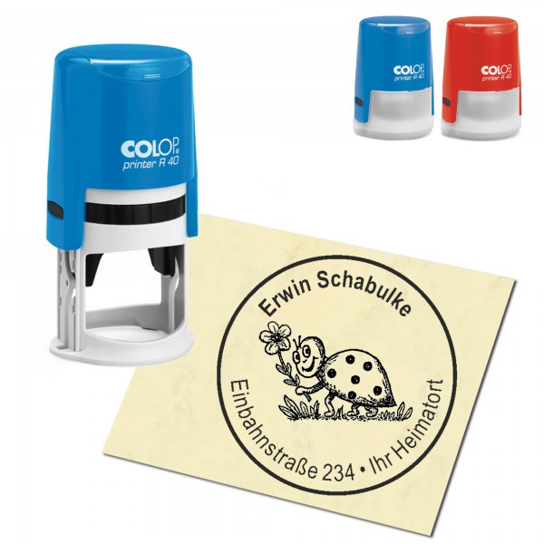 Stempel Adressstempel personalisiert - niedlicher Marienkäfer - rund ∅ 40mm