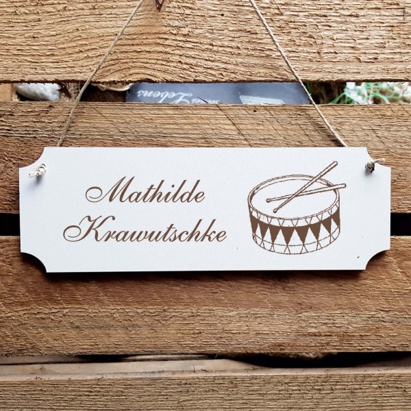 Schild « Trommel » Namensschild Türschild zum Anhängen - 20 x 6,7 cm