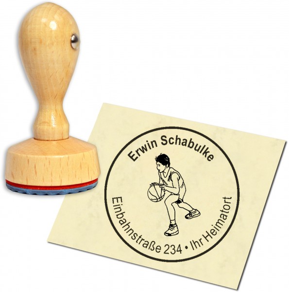 Stempel Adressstempel Holzstempel - Basketball - rund 40mm