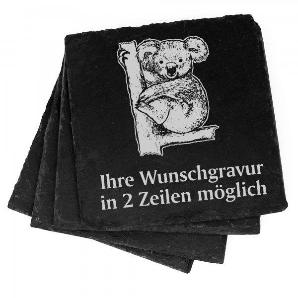 4x Koala Deko Schiefer Untersetzer Wunschgravur Set - 11 x 11 cm