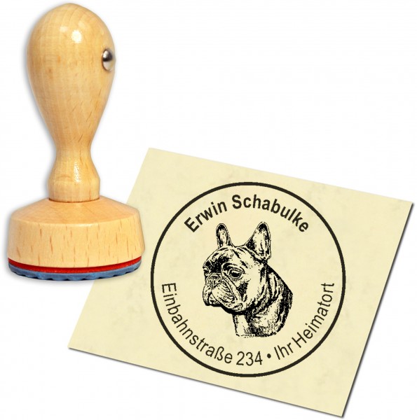 Stempel Adressstempel Holzstempel - Französische Bulldogge - rund 40mm