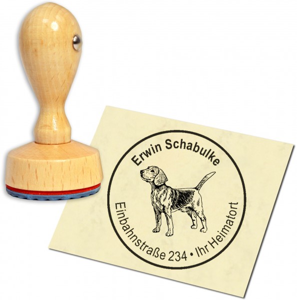 Stempel Adressstempel Holzstempel - Beagle - rund 40mm