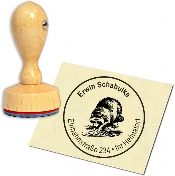 Stempel Adressstempel Holzstempel - Waschbär - rund 40mm