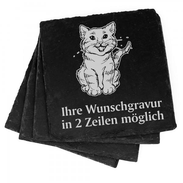 4x Kitten Deko Schiefer Untersetzer Wunschgravur Set - 11 x 11 cm