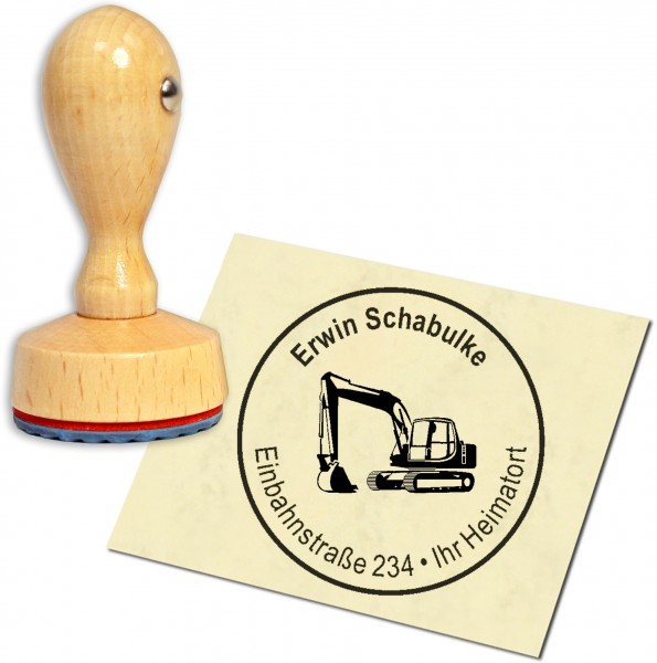 Stempel Adressstempel Holzstempel - Bagger - rund 40mm