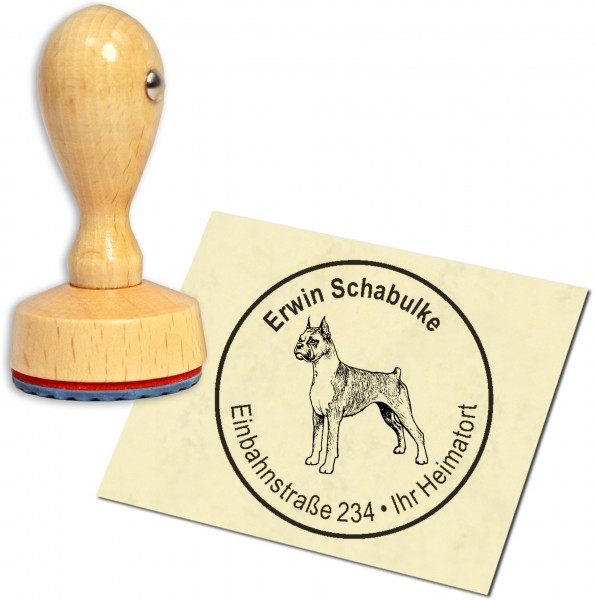 Stempel Adressstempel Holzstempel - deutscher Boxer - rund 40mm