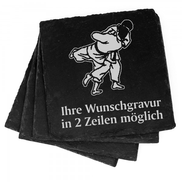 4x Judo Deko Schiefer Untersetzer Wunschgravur Set - 11 x 11 cm